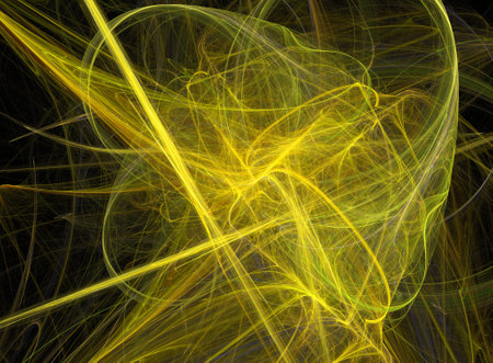 colored abstract round curves and lines on black backgroundの写真素材