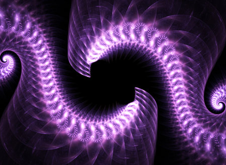 fractal colored abstract round curves and lines on black backgroundの写真素材