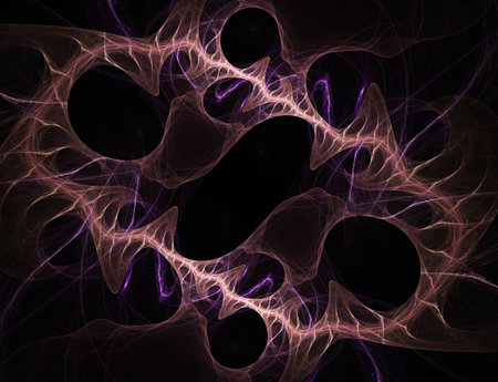 fractal colored abstract round curves and lines on black backgroundの写真素材