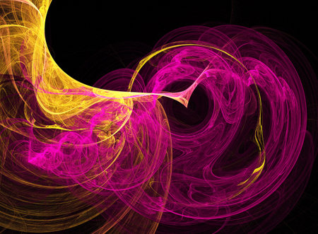 fractal colored abstract round curves and lines on black backgroundの写真素材