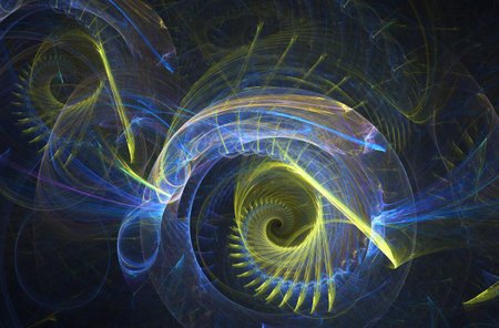 fractal colored abstract round curves and lines on black background