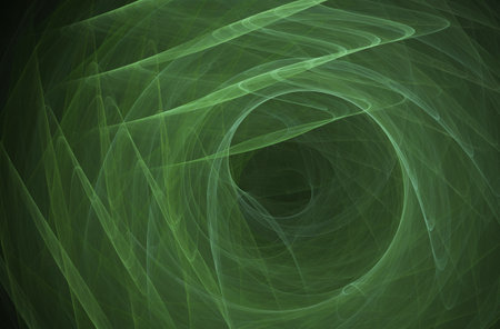 fractal colored abstract round curves and lines on black backgroundの写真素材