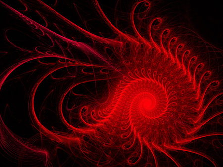 fractal colored abstract round curves and lines on black backgroundの写真素材