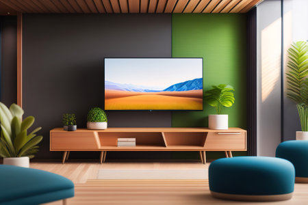modern living room with furniture, room ready for videoconferencing.Illustration generated by Aiの素材