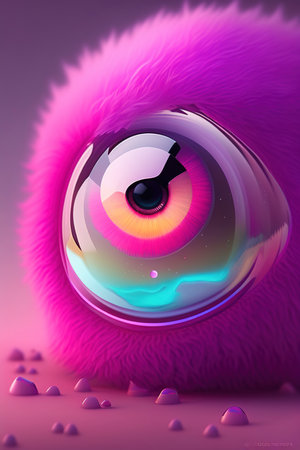 Cute small fluffy mono eye monster in pink color illustration generated by AIの素材
