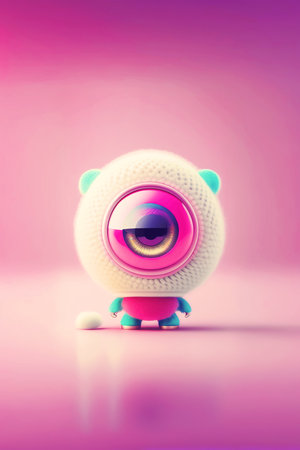 Cute small fluffy mono eye monster in pink color illustration generated by AIの素材