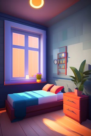 Low poly:interior of badroom in apartment, AI generated illustrationの素材