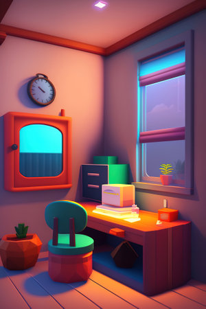 Low poly:interior of badroom in apartment, AI generated illustrationの素材