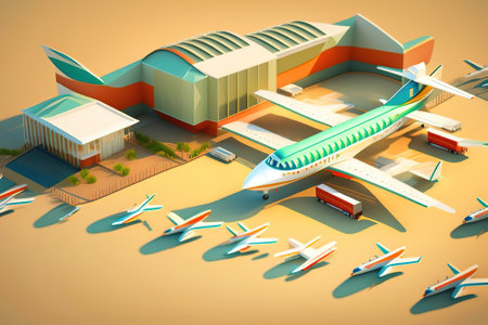 Low poly:airport with airplanes, pastel color, Ai-generated illustrationの素材