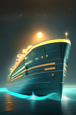 Low poly:huge ship in the ocean, night scene, Ai generated illustrationの素材