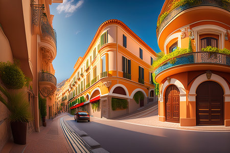 summer Monaco street, the richest principality in Europe, AI generated illustrationの素材