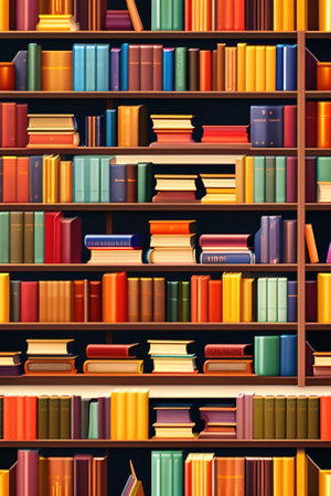 Pattern with books in the library, on the shelves, illustration generated by Aiの素材