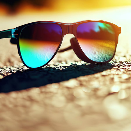 trendy sunglasses shimmering in different colors, AI-generated illustrationの素材