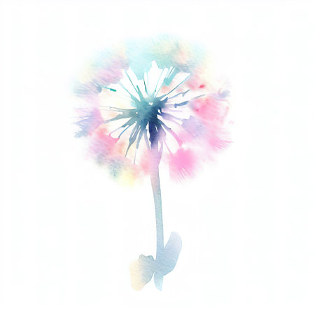 lonely watercolor dandelion, hand painted, low quality disfigured bad gross, illustration generated by Aiの素材