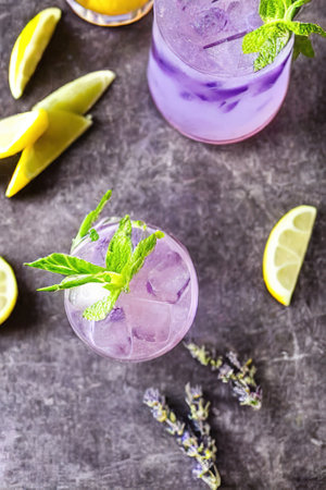 Lavender garnish cocktail idea - delicious alcoholic drink, Ai-generated illustrationの素材