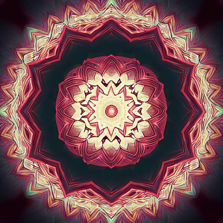 colorful, bright, creative mandala on a dark background, digital art, Ai-generated illustrationの素材