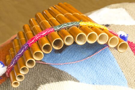 Detail of the canes in a peruvian flute .の写真素材