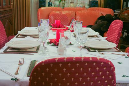 Table decorated to celebrate Christmas dinner.の写真素材