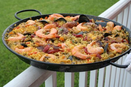 Showing the paella outside ready to eat.の写真素材