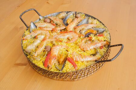 Small paella for two ready to be served.の写真素材