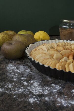 Showing some ingredients used in the tart during the making.の写真素材