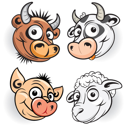 Farm animals mascot of bull,cow,pig,sheepのイラスト素材