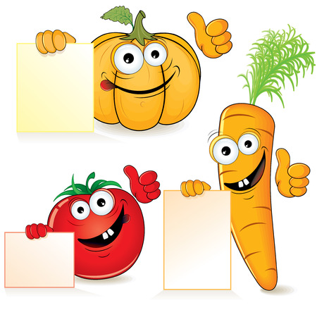 Cute cartoon vegetables with empty signのイラスト素材