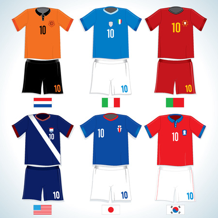 Abstract Soccer uniforms :Dutch, USA, Italy, Japan, Portugal, S.Korea-vector image with easy editable colorsのイラスト素材
