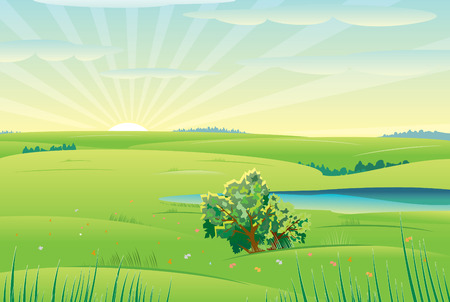 Beautiful sunny day,vector landscapeのイラスト素材