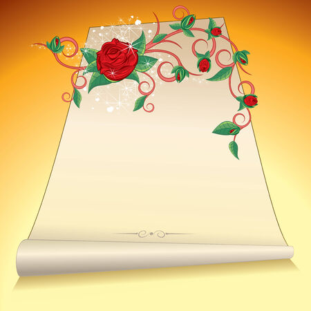 Roses branch and manuscript vector illustration for your textのイラスト素材