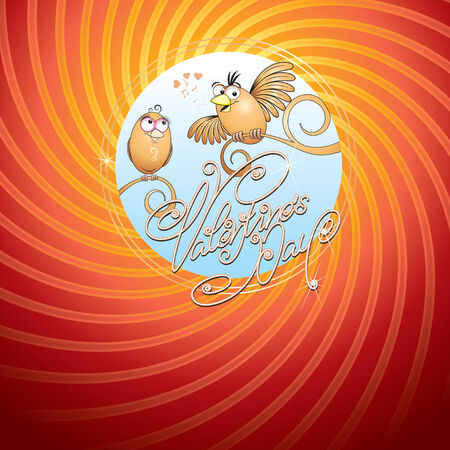 Valentine's card with two birds and hand-drawn text ,vector illustrationのイラスト素材