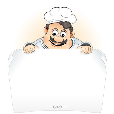 Funny Cartoon chef holding empty menuのイラスト素材