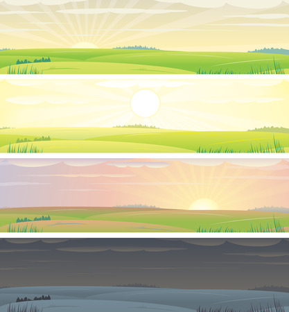 Banners with landscape  showing day cycle, vector illustrationのイラスト素材