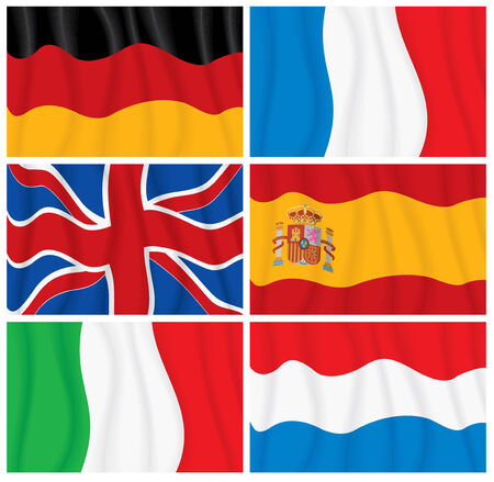 Set of waving textile European flags-vector without gradientsのイラスト素材