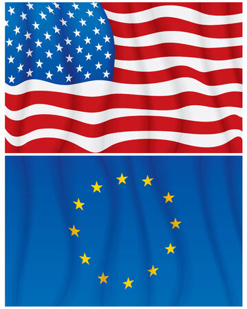 Illustration of waving USA and EU flags-No meshes usedのイラスト素材