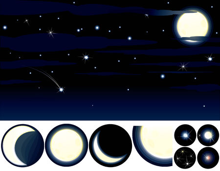 Collection of Stars,Moons and other elements to create your own night sky  のイラスト素材