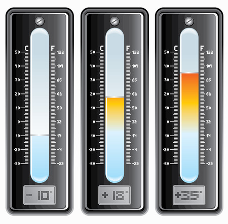 Thermometers with Celsius and Fahrenheit scale. -separated elements -easy editable colors.のイラスト素材
