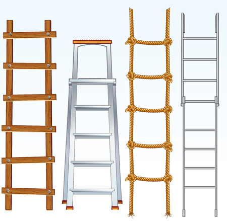 Illustration of various isolated ladders, stepladder のイラスト素材