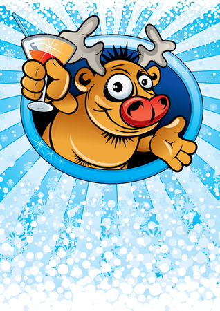 Card with funny cartoon Rudolph Reindeerのイラスト素材