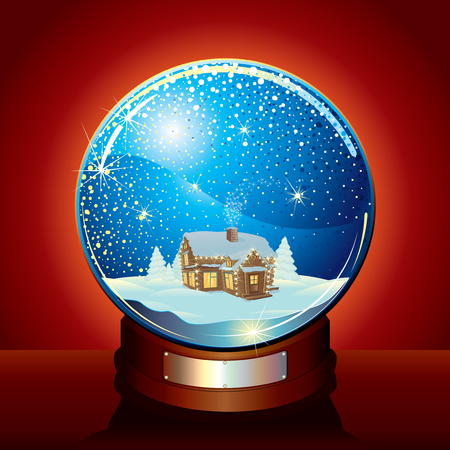Christmas Snow globe with tranquil winter composition and falling snowのイラスト素材