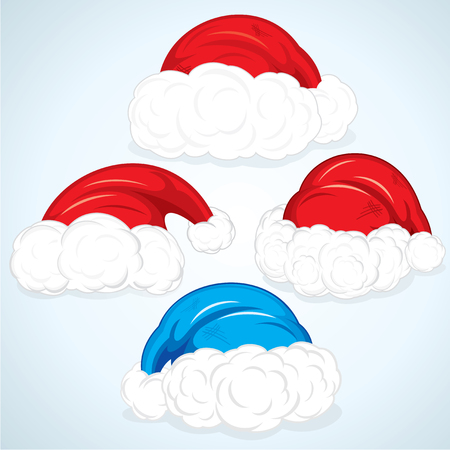 Santa Hats Set - vector illustration without gradients, easy editable colorsのイラスト素材