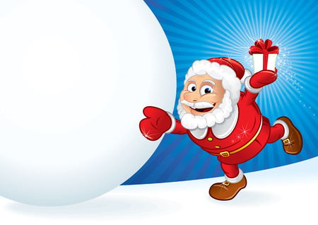 Santa Claus with gift and snowballのイラスト素材