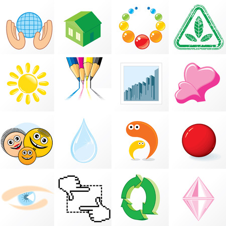 Set of Abstract logos, icons and design elements - clip art with easy editable colors without gradientsのイラスト素材