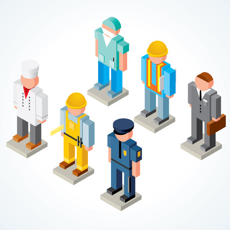 Occupations icons - set of Isometric Peoples with various Uniforms, Clothes, Headwearsのイラスト素材