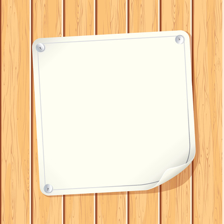 Blank Paper Poster attached on Wooden Wall - image with copyspace ready for your text message or designのイラスト素材