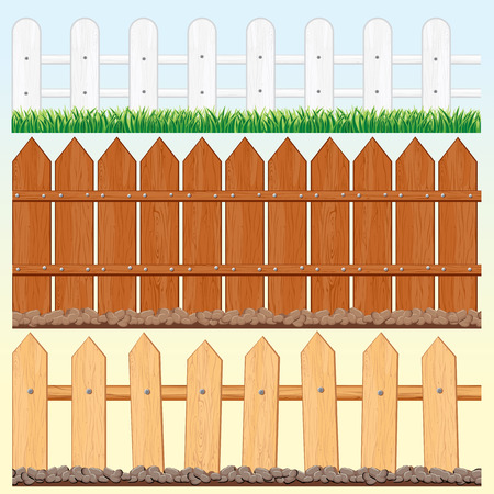 Set of Seamless Wooden Fences and palisadesのイラスト素材