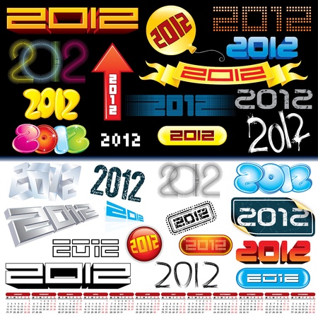 2012 new year labels, icons, logos, tags and stamps - set of various conceptual vector design elementsのイラスト素材