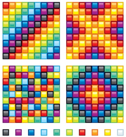 Vector Colorful Design Elements - four seamless patterns and set of shine square tilesのイラスト素材