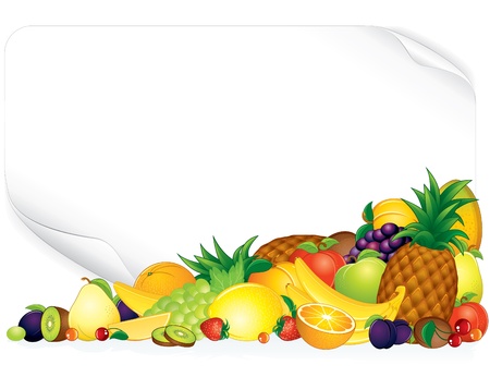 Blank paper poster with ripe fruits - vector illustrationのイラスト素材