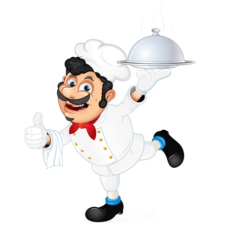 Chef with Food Serving Tray, cartoon vector illustrationのイラスト素材